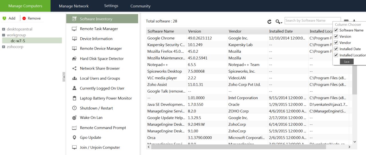 Software inventory installed report program reports programs applications network create strike